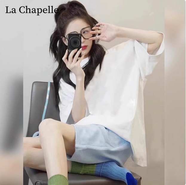 拉夏贝尔运动服套装女2025新款夏季宽松纯棉显白显瘦两件套  