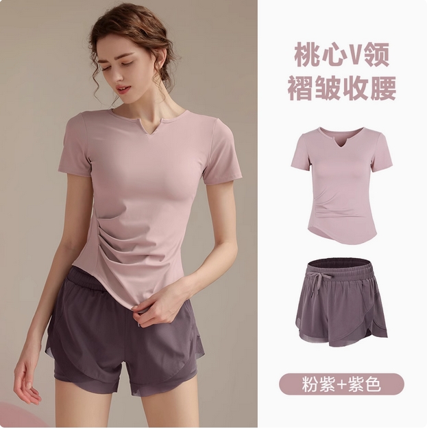 运动套装女夏2024新款瑜伽服短袖紧身晨跑步速干时尚洋气健身上衣  